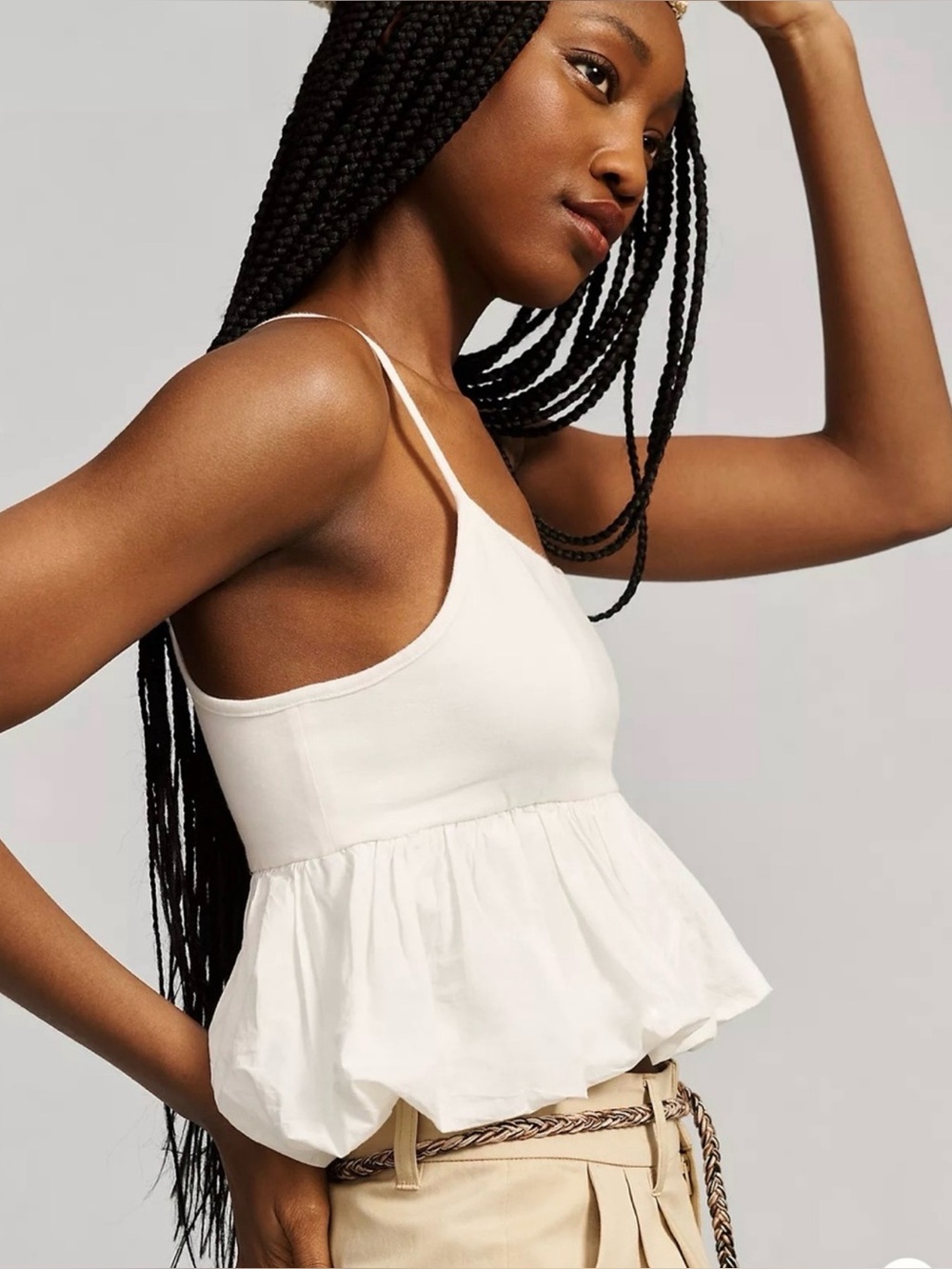 Anthropologie Maeve Ruffled Bubble-Hem Cropped Tank S Cotton Babydoll Coquette